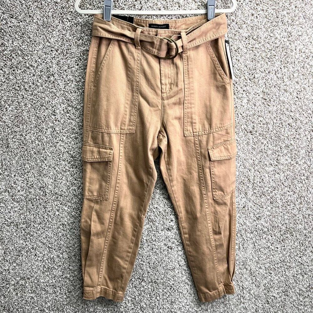 Banana Republic Pants Women’s 2P Tan Brown 100% Cotton High Rise Tapered Cargo U
